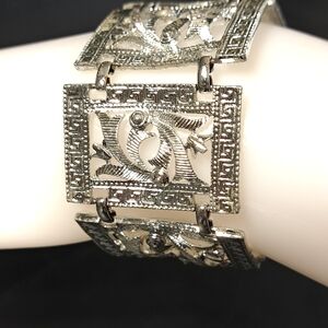 Women's Fashion‎ Silver Tone Chunky Link Panel Bracelet 1960s Style